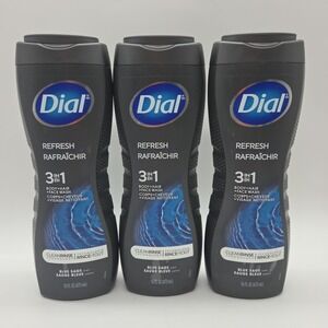 Lot 3 Dial For Men 3 In 1  Face Body Hair Wash Combo Hydro Fresh Blue Sage 16 oz